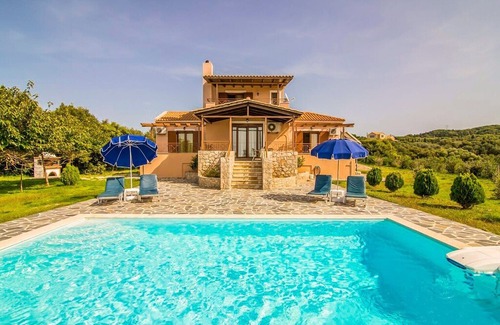 Mesovounia Villa | Villa Aetos: Large Private Pool, Sea Views, A/C, WiFi, Eco-Friendly