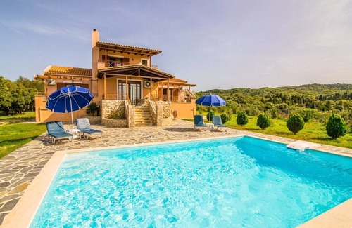 Mesovounia Villa | Villa Aetos: Large Private Pool, Sea Views, A/C, WiFi, Eco-Friendly