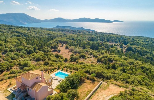 Mesovounia Villa | Villa Aetos: Large Private Pool, Sea Views, A/C, WiFi, Eco-Friendly