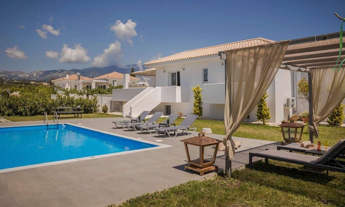 Svoronata Villa | Stylish Villa, A/C, Private Pool, Fabulous Location - Just 5mins walk to Tavernas & Ai Helis Beach!